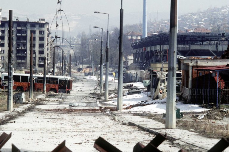 Overall view of downtown Grbavica, a suburb of Sarajevo. These